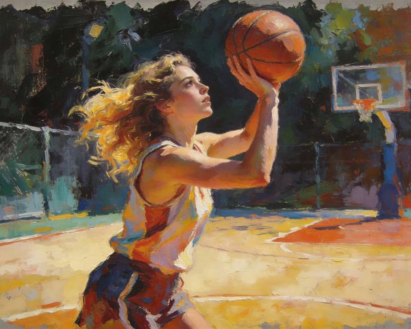 Impressionistic Painting of Woman Playing Basketball