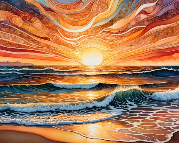 Vibrant Sunset Over Serene Ocean with Colorful Sky