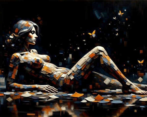 Mosaic Art Digital Painting of Reclined Nude Figure