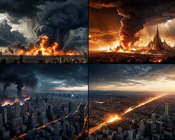 Apocalyptic Landscape with Flames and Smoke Quadrants