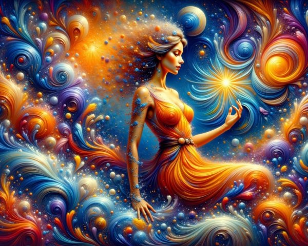 Abstract Goddess Figure in Vibrant Cosmic Colors