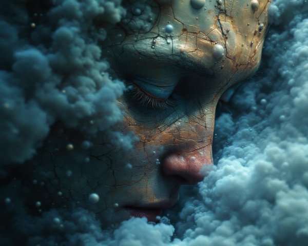 Close-Up of Serene Face in Textured Clouds