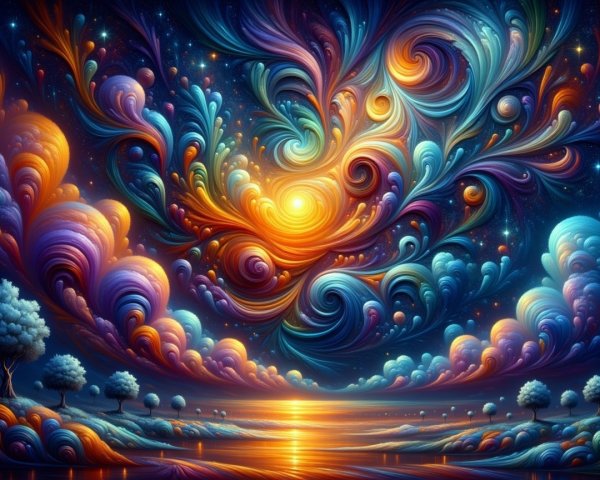 Vibrant Cosmic Scene with Silhouetted Landscape
