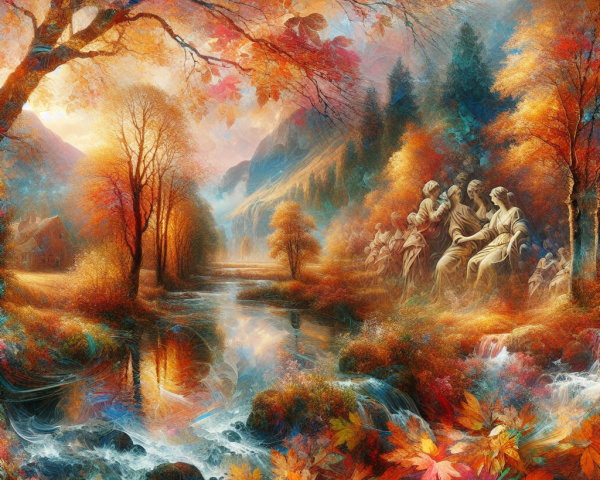 Vibrant Autumn Landscape with Reflective River and Trees