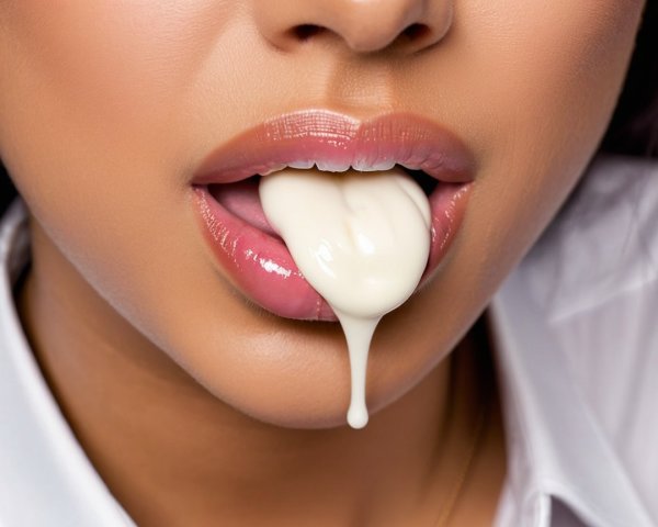 Close-Up of Glossy Lips with Dripping Substance