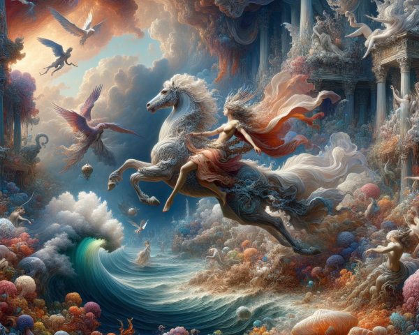 Majestic White Horse in a Fantastical Landscape