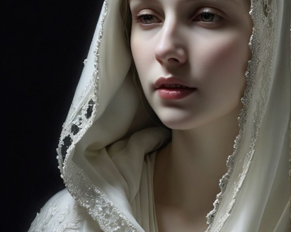 Serene Young Woman in Elegant White Hooded Garment