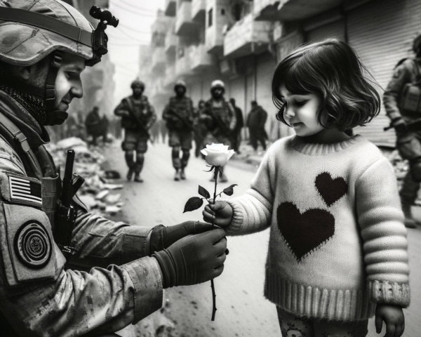 Soldier and Girl Share Moment of Kindness in Conflict