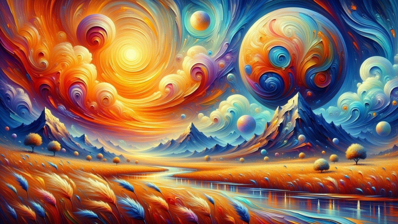 Vibrant Landscape with Colorful Mountains and River
