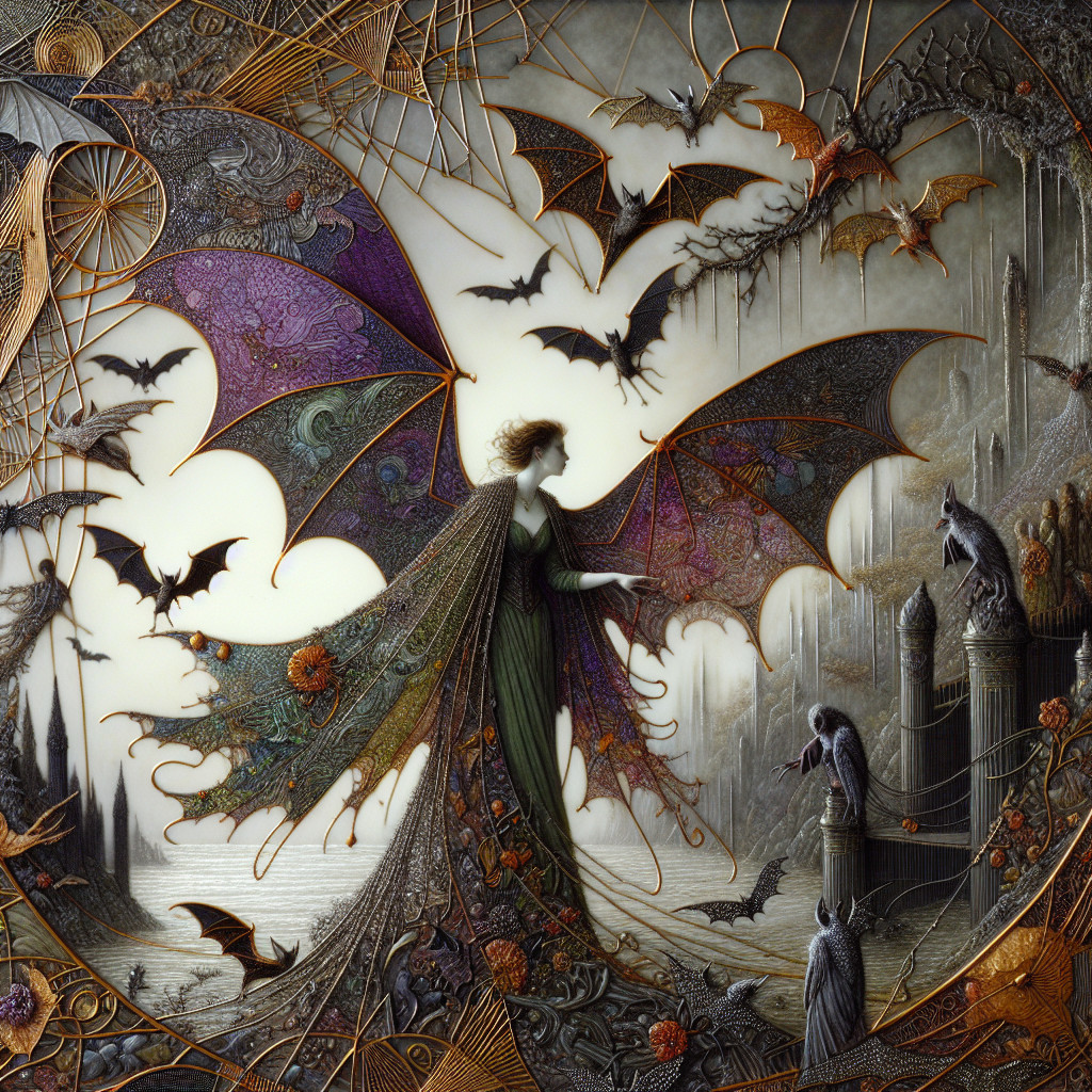 Mystical Figure in Bat-Wing Gown with Gothic Elements