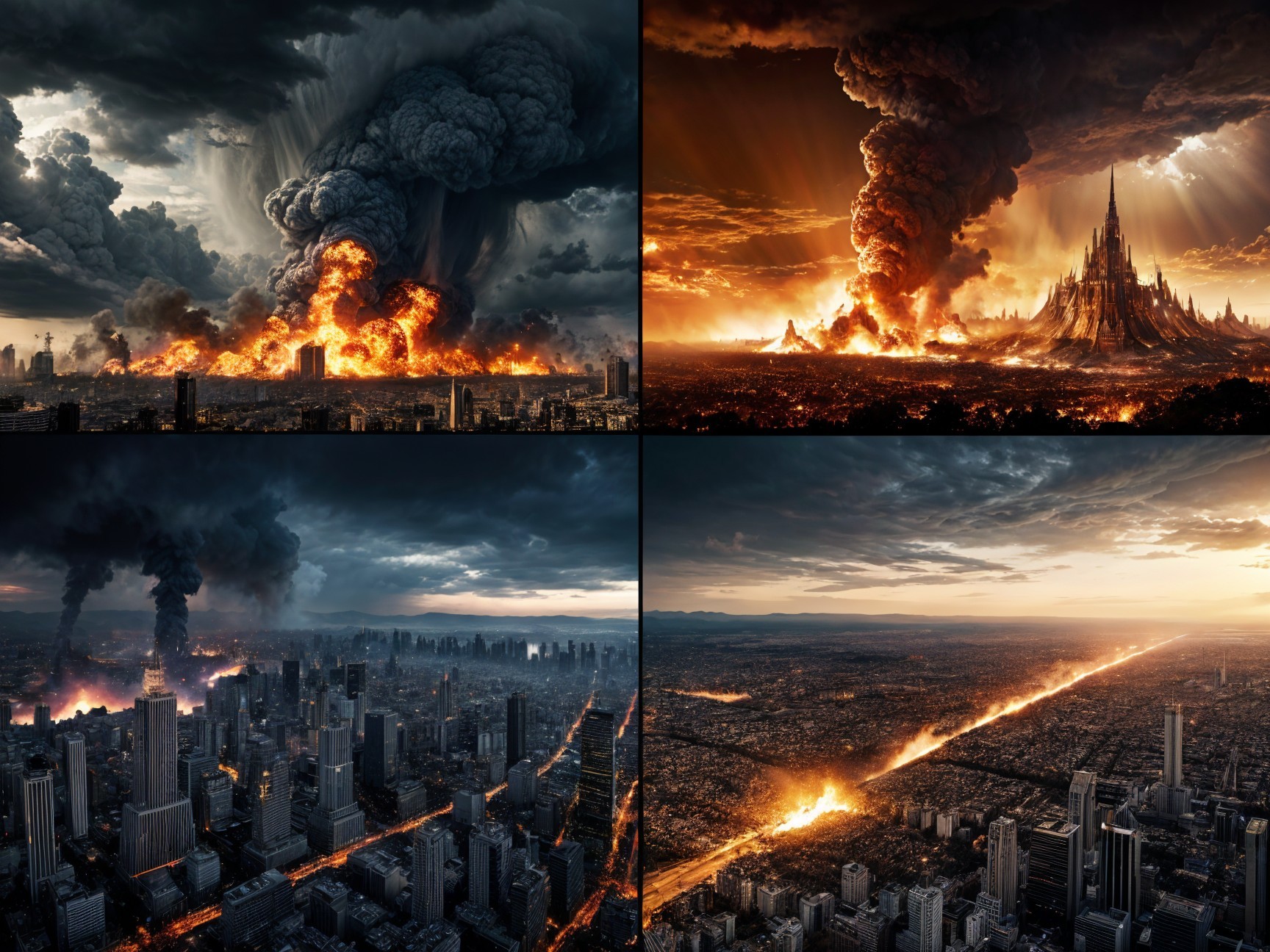 Apocalyptic Landscape with Flames and Smoke Quadrants