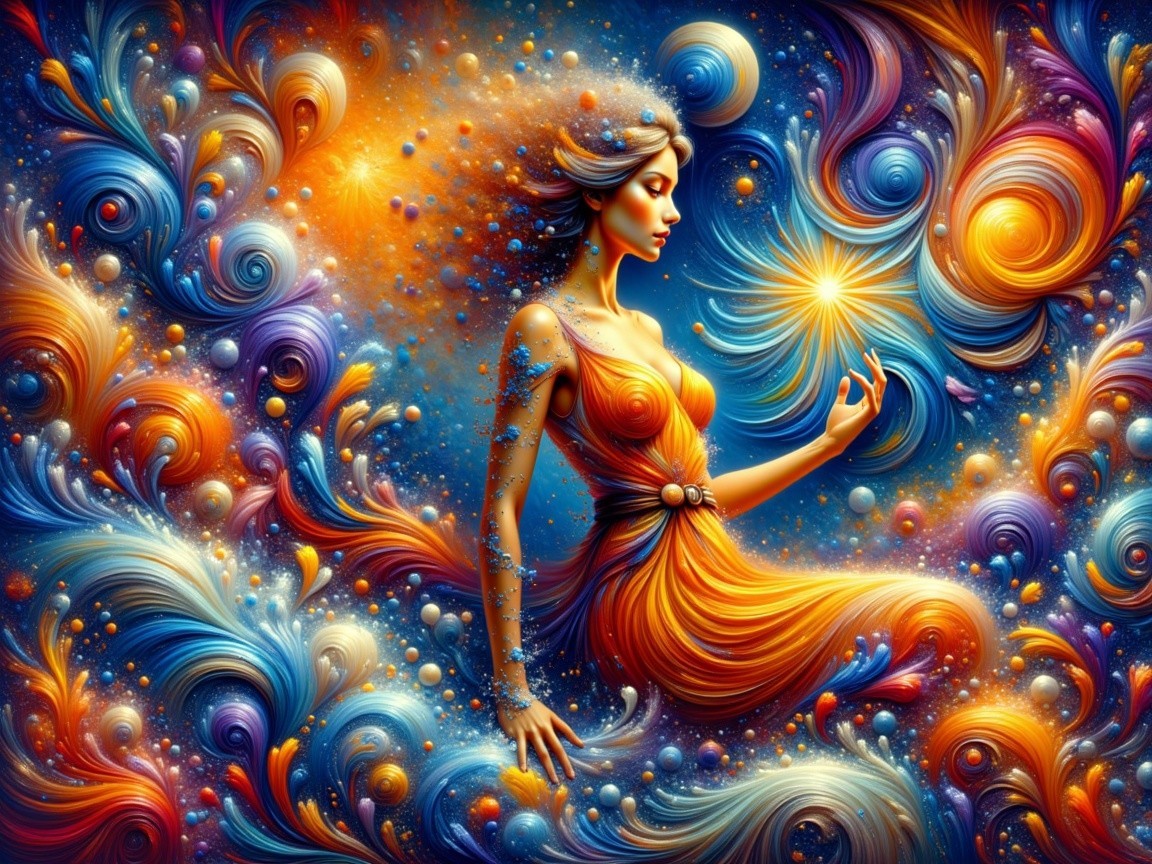 Abstract Goddess Figure in Vibrant Cosmic Colors