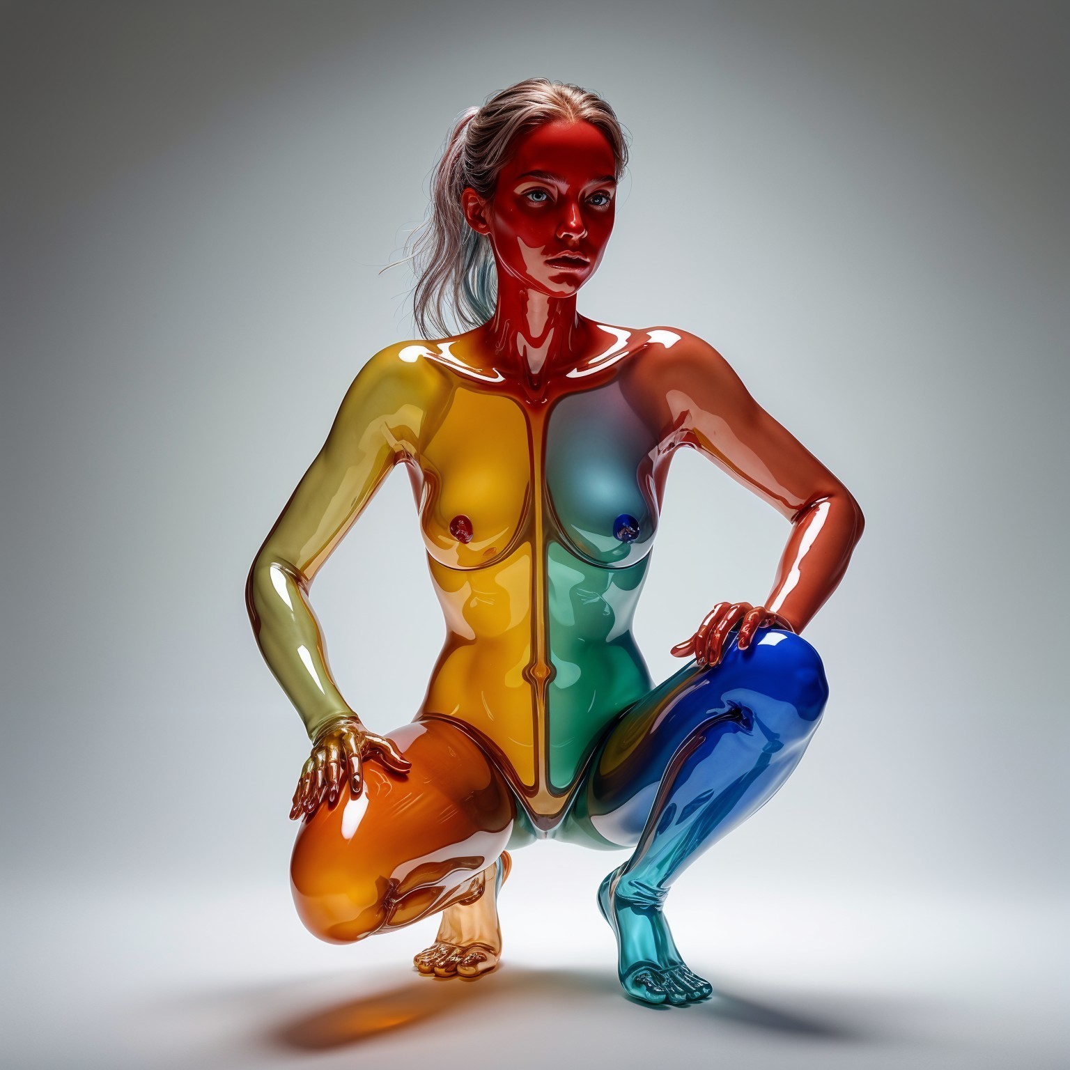 Translucent Figure in Vibrant Colorful Pose