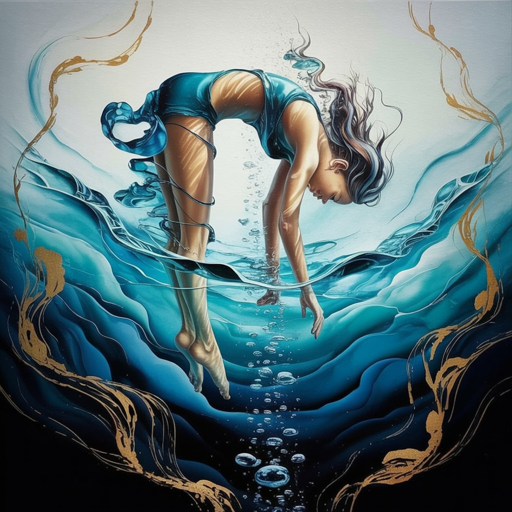 Underwater Exploration in a Blue Outfit with Bubbles