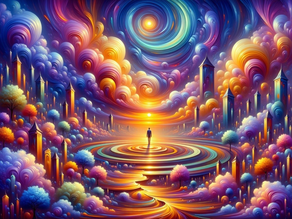 Surreal Landscape with Vibrant Colors and Whimsical Trees