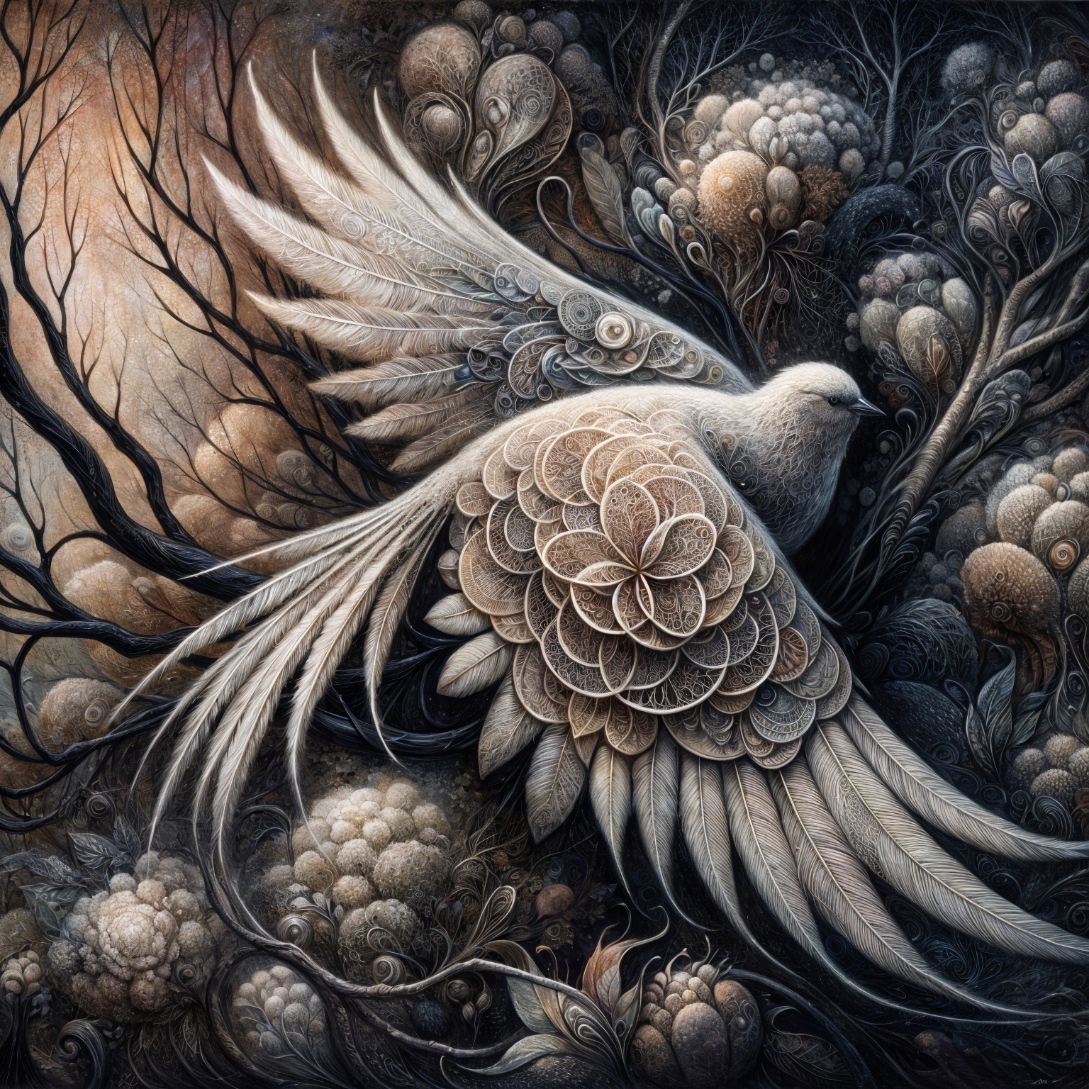 Detailed Digital Painting of a White Bird in Flight