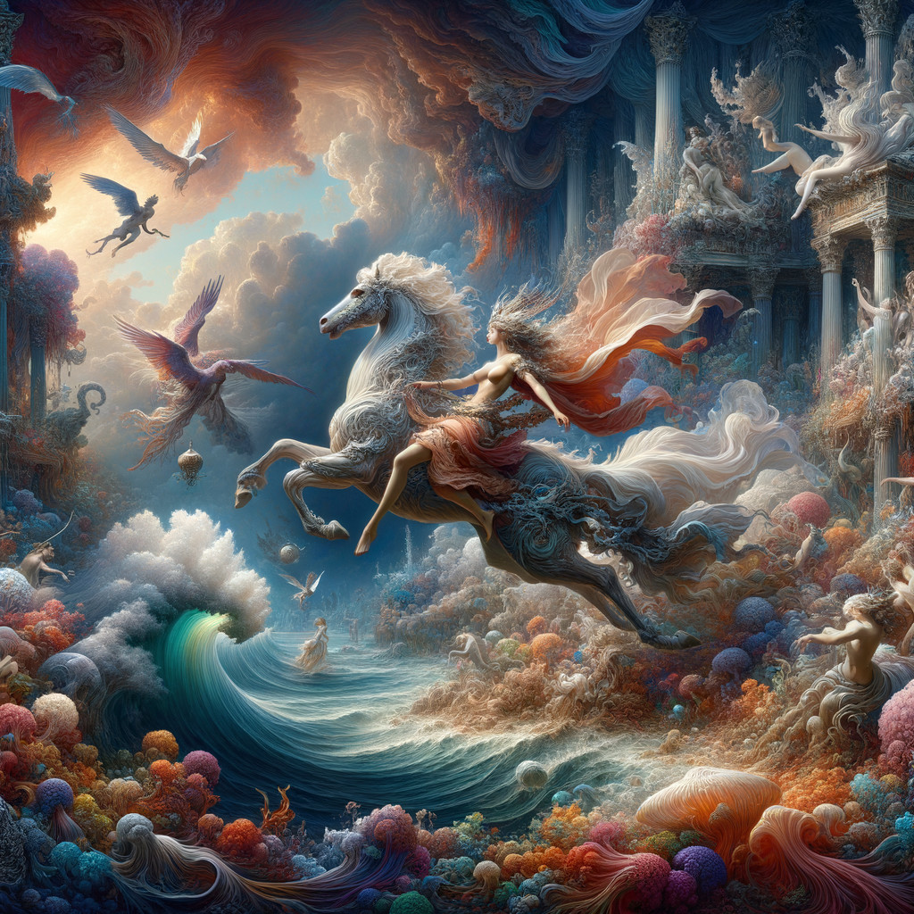 Majestic White Horse in a Fantastical Landscape
