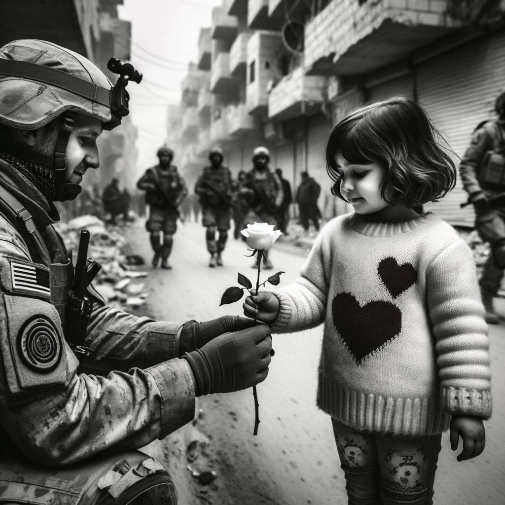 Soldier and Girl Share Moment of Kindness in Conflict