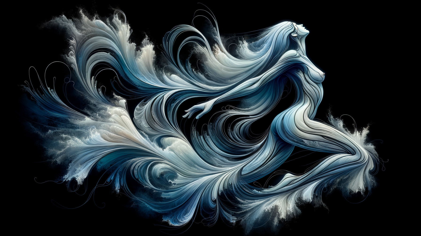 Ethereal Figure Dances with Ocean-Inspired Fluidity