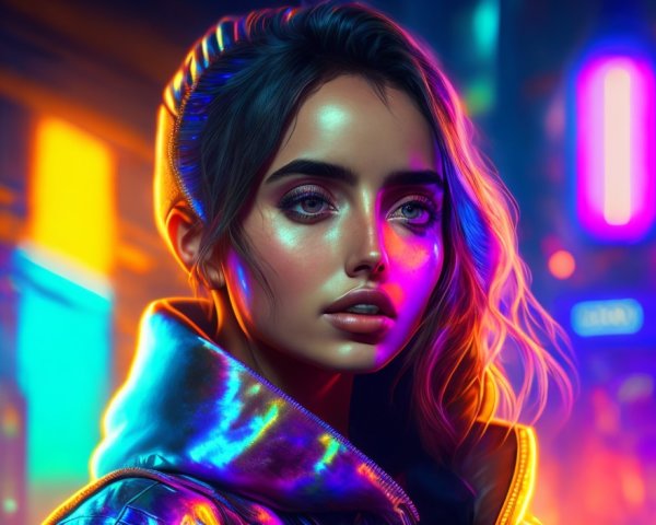 Portrait of a woman in neon urban setting