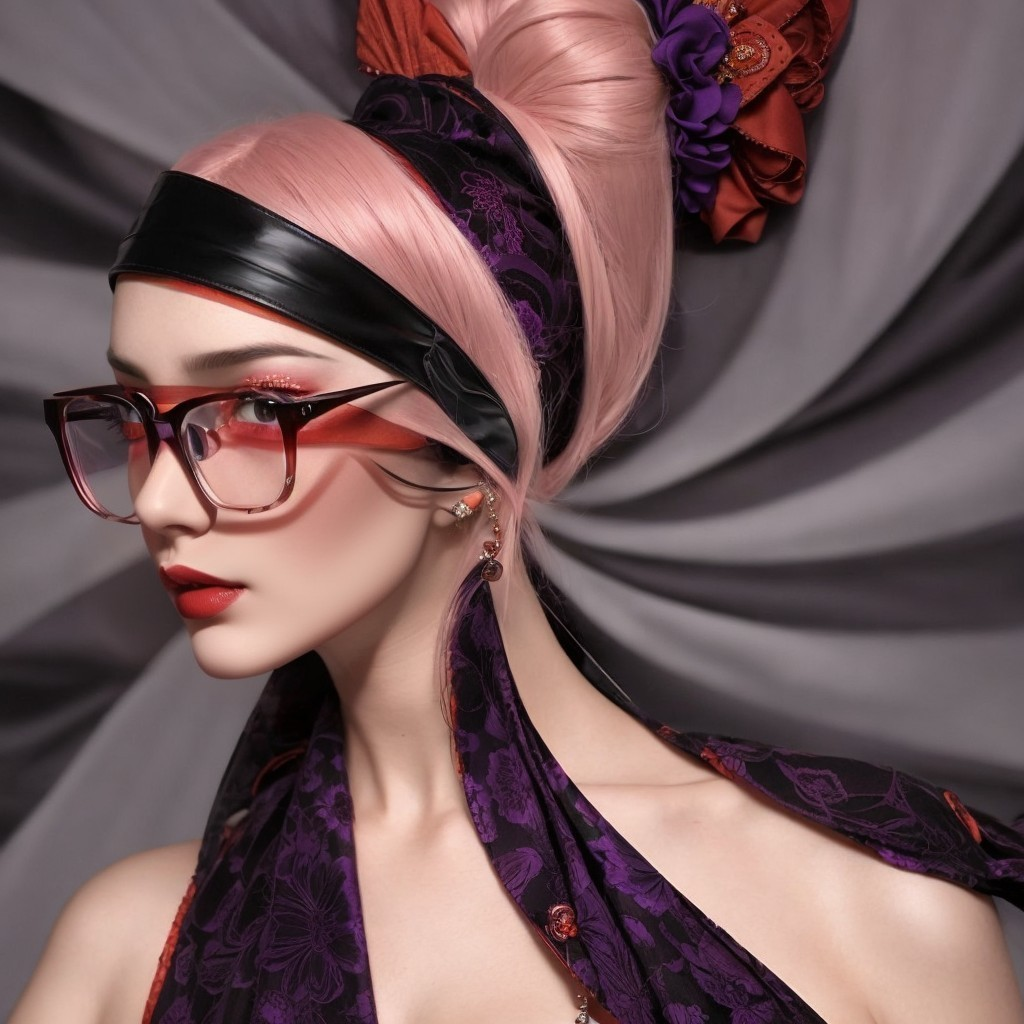 Portrait of a model with pink hair and bold accessories