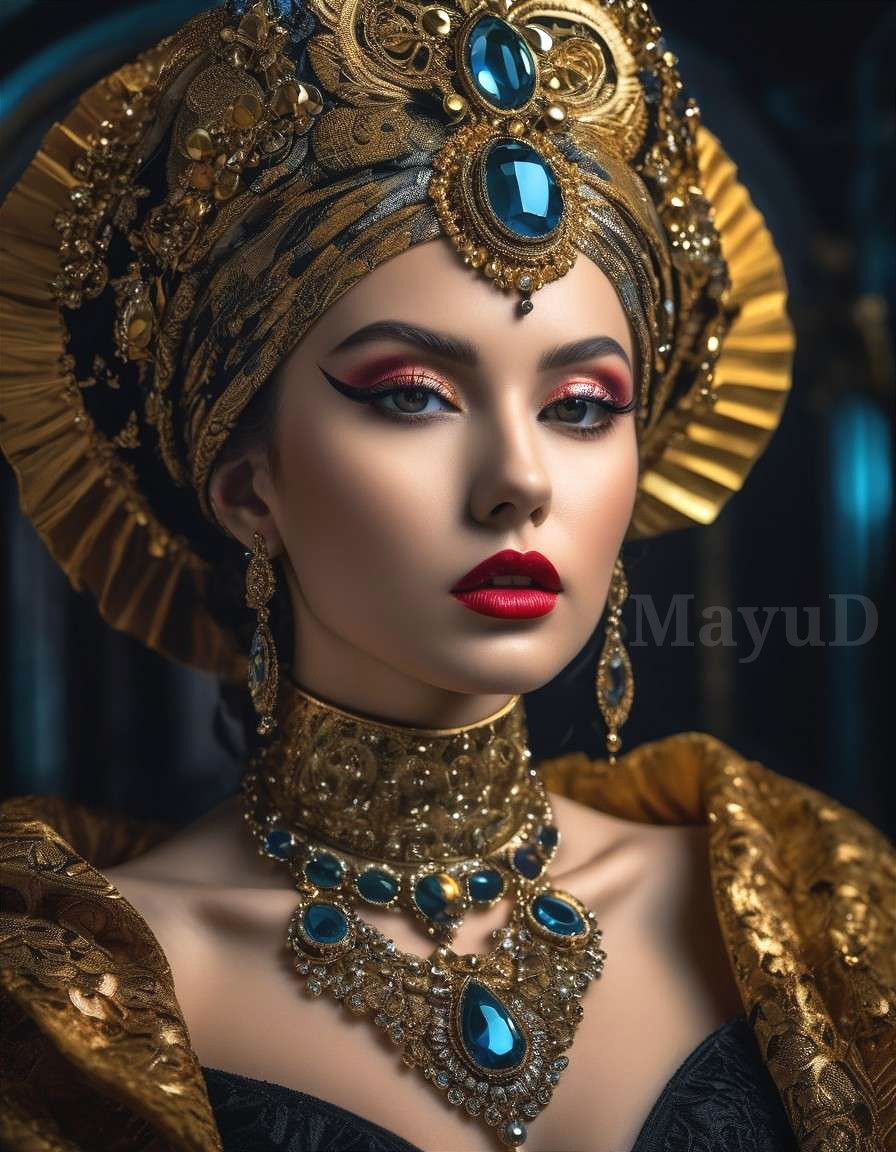 Portrait of a Woman in Opulent Attire and Accessories