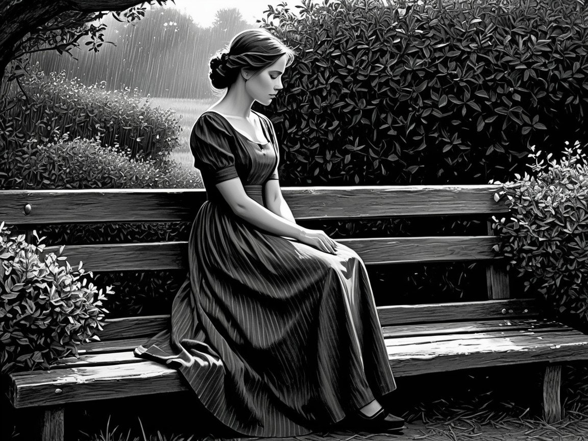 Black and white portrait of a woman in a park
