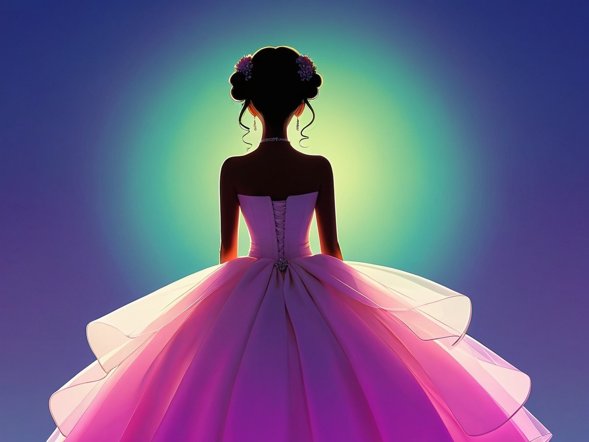 Silhouette of a Woman in Elegant Flowing Gown