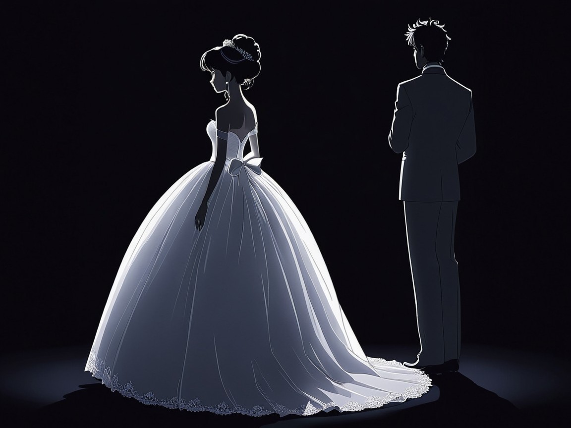 Silhouetted Bride and Groom in Elegant Attire