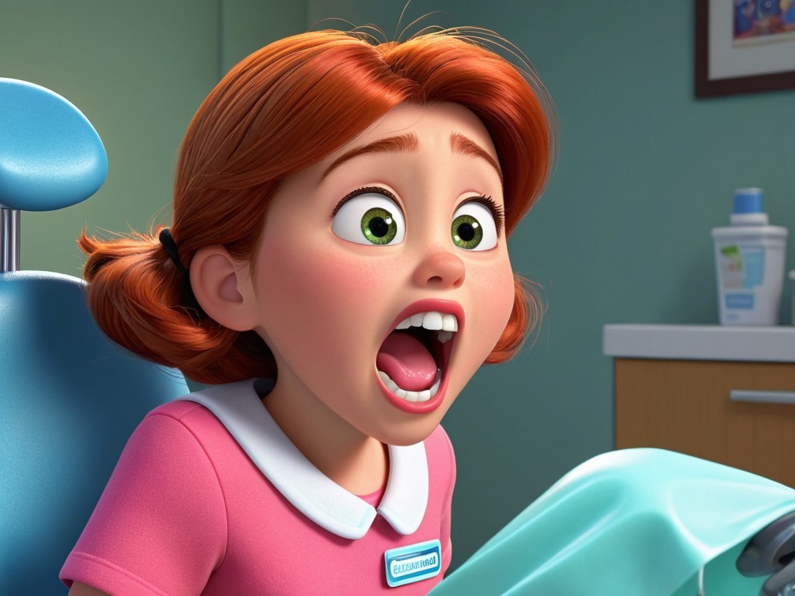 Young girl with red hair in dentist's chair