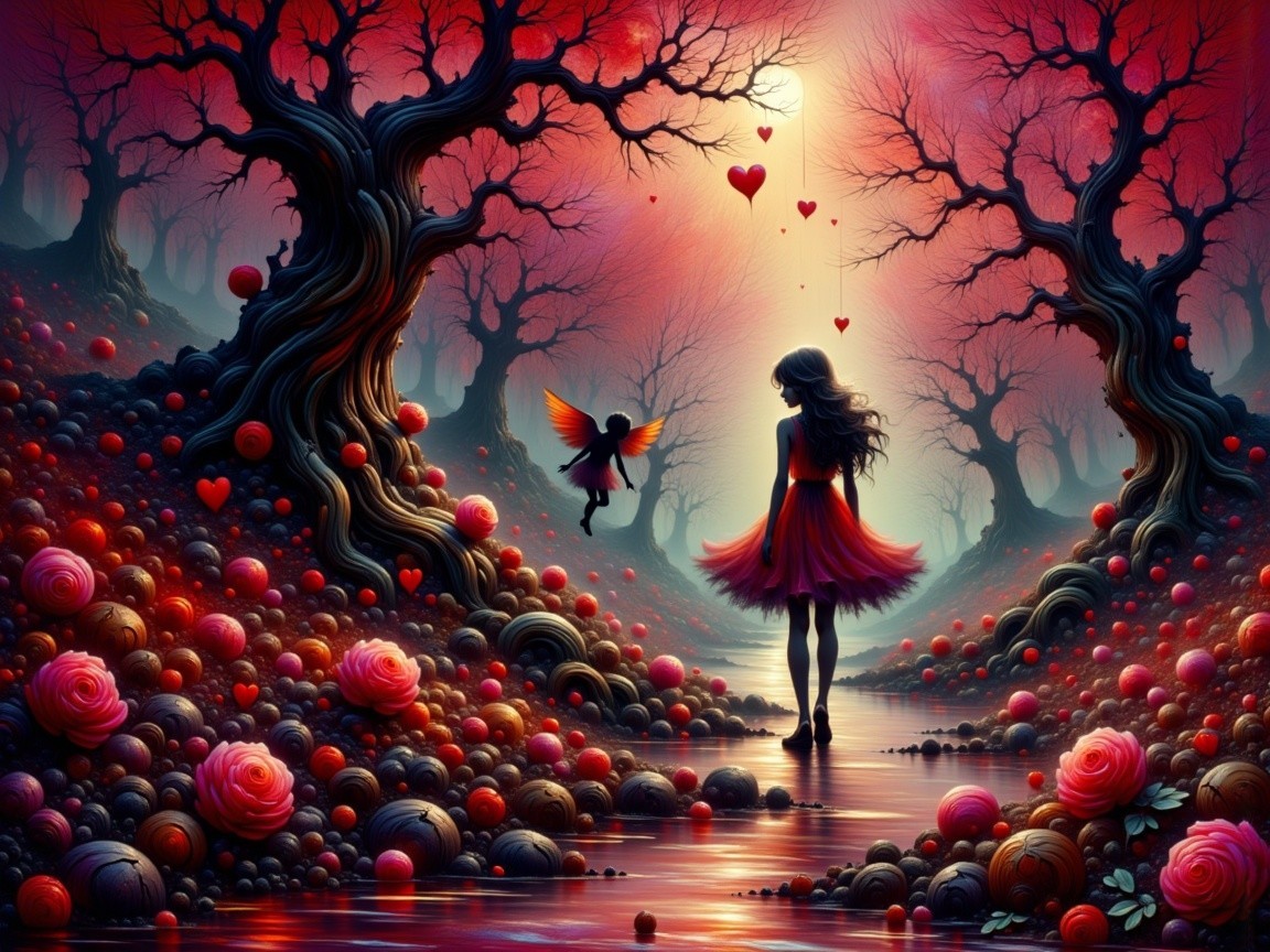 Silhouette of a Woman in a Magical Landscape