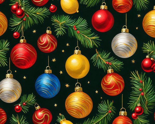 Festive Dark Green Background with Christmas Ornaments