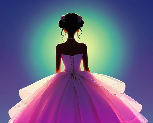Silhouette of a Woman in Elegant Flowing Gown