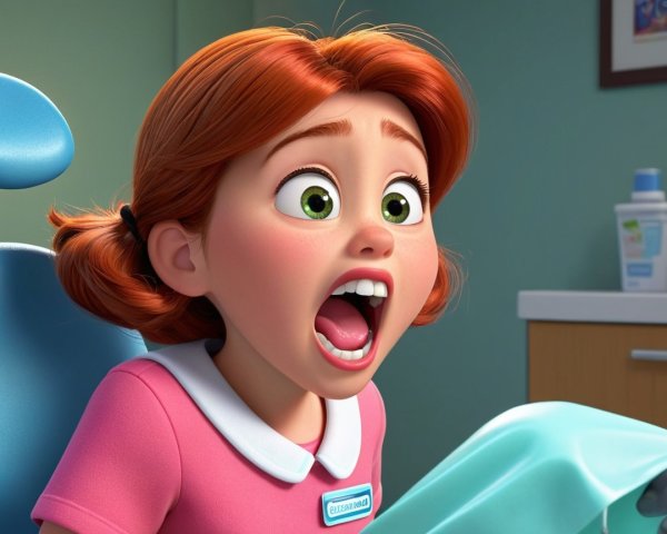 Young girl with red hair in dentist's chair