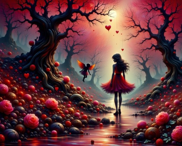 Silhouette of a Woman in a Magical Landscape