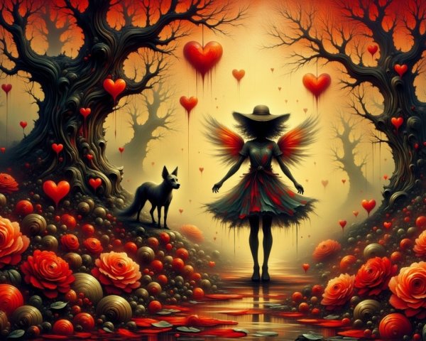 Whimsical Scene of Winged Girl by Serene Water