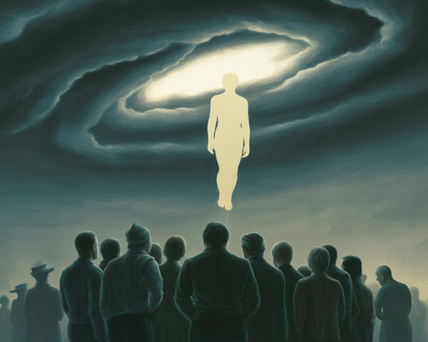 Crowd Gazing at Ethereal Silhouette from Galaxy