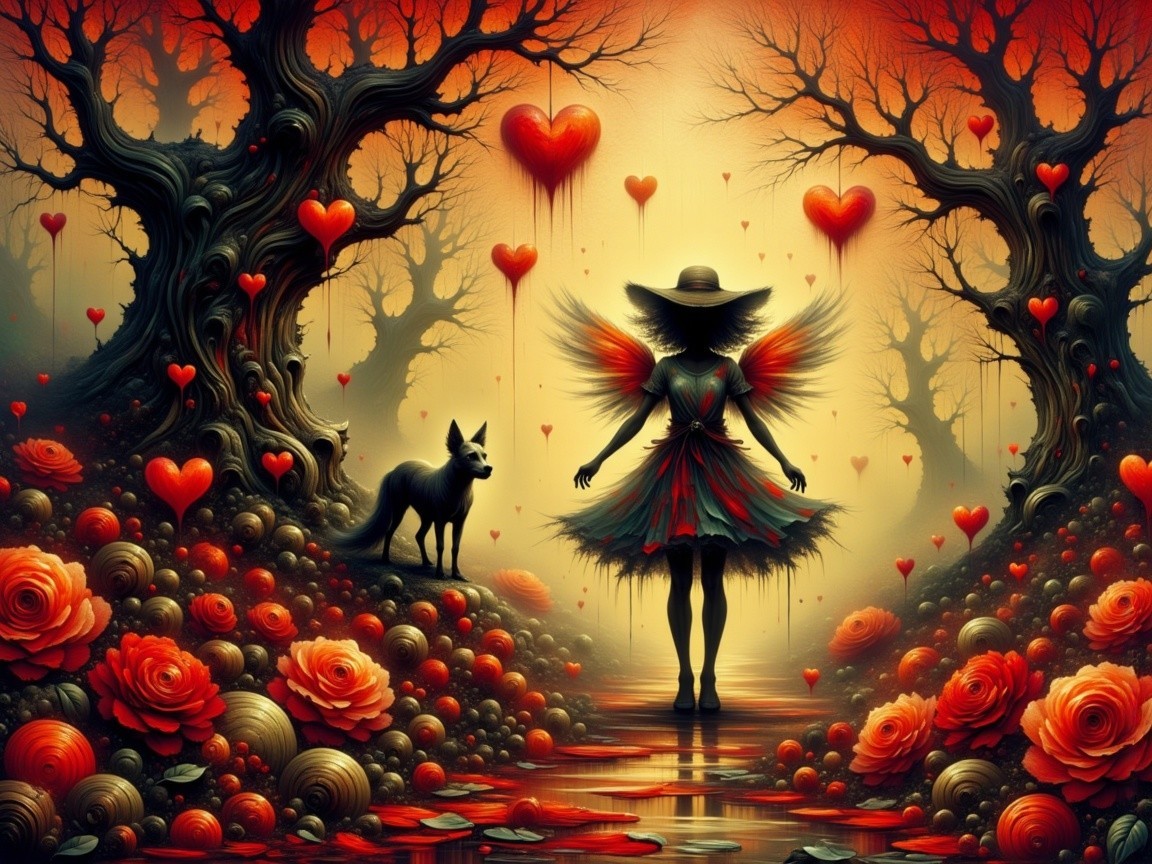 Whimsical Scene of Winged Girl by Serene Water