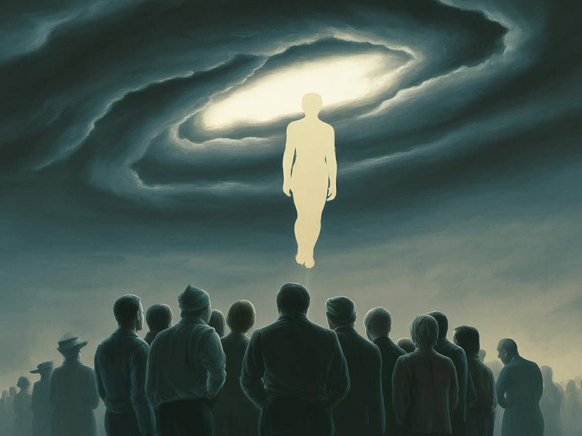 Crowd Gazing at Ethereal Silhouette from Galaxy