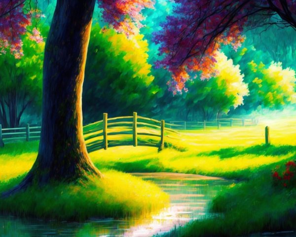 Vibrant Landscape with Lush Grass and Winding Creek