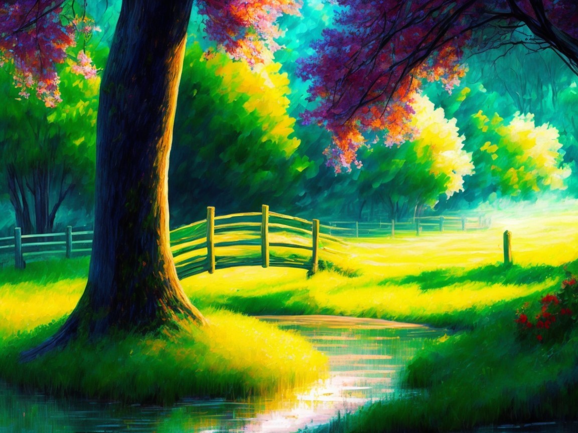 Vibrant Landscape with Lush Grass and Winding Creek
