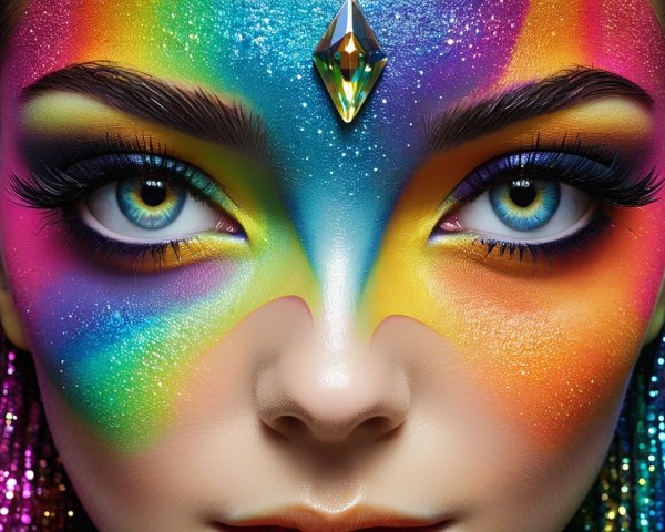 Vibrant Abstract Makeup on a Human Face