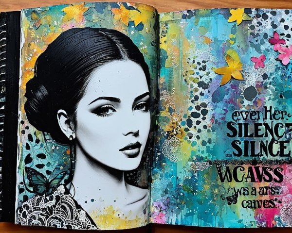 Mixed-Media Art Journal with Young Woman and Textures