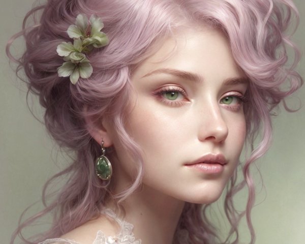 Young Woman with Lavender Hair and Green Eyes