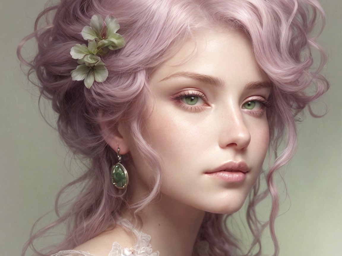 Young Woman with Lavender Hair and Green Eyes
