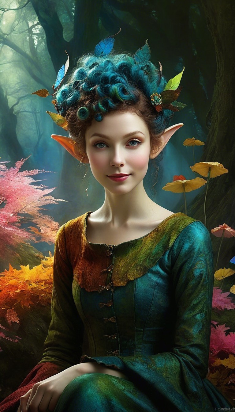 Mystical Figure in Enchanted Forest with Turquoise Hair