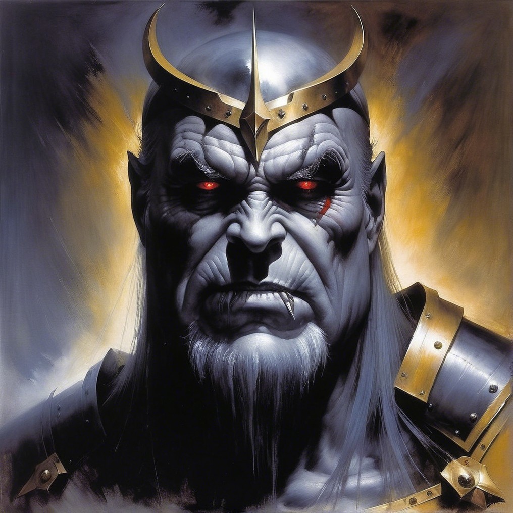 Formidable Warrior in Dark Armor with Intense Eyes
