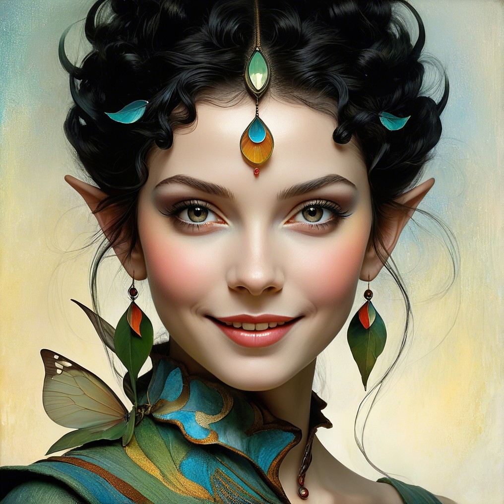 Mystical fairy with black hair and floral attire