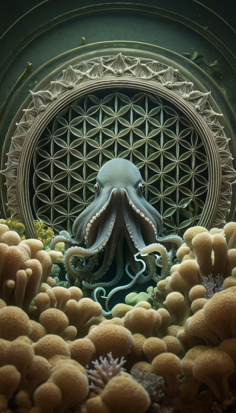 Underwater Scene with Octopus and Coral Formations