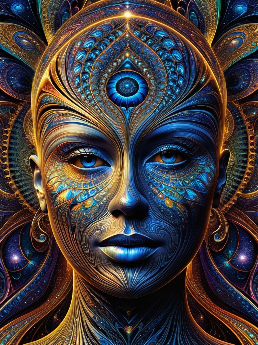 Intricate Face Design with Fractal Patterns and Colors